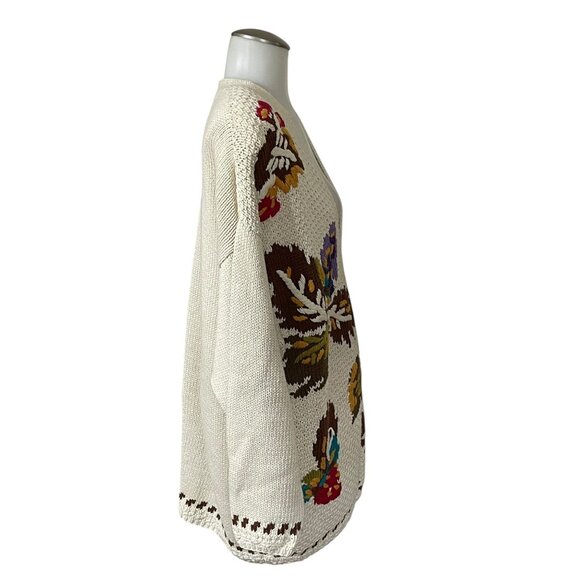 Vintage SK Wear Floral Knit Cardigan Sweater 2X Beige With Zipper 55% Ramie 45% - Picture 5 of 14